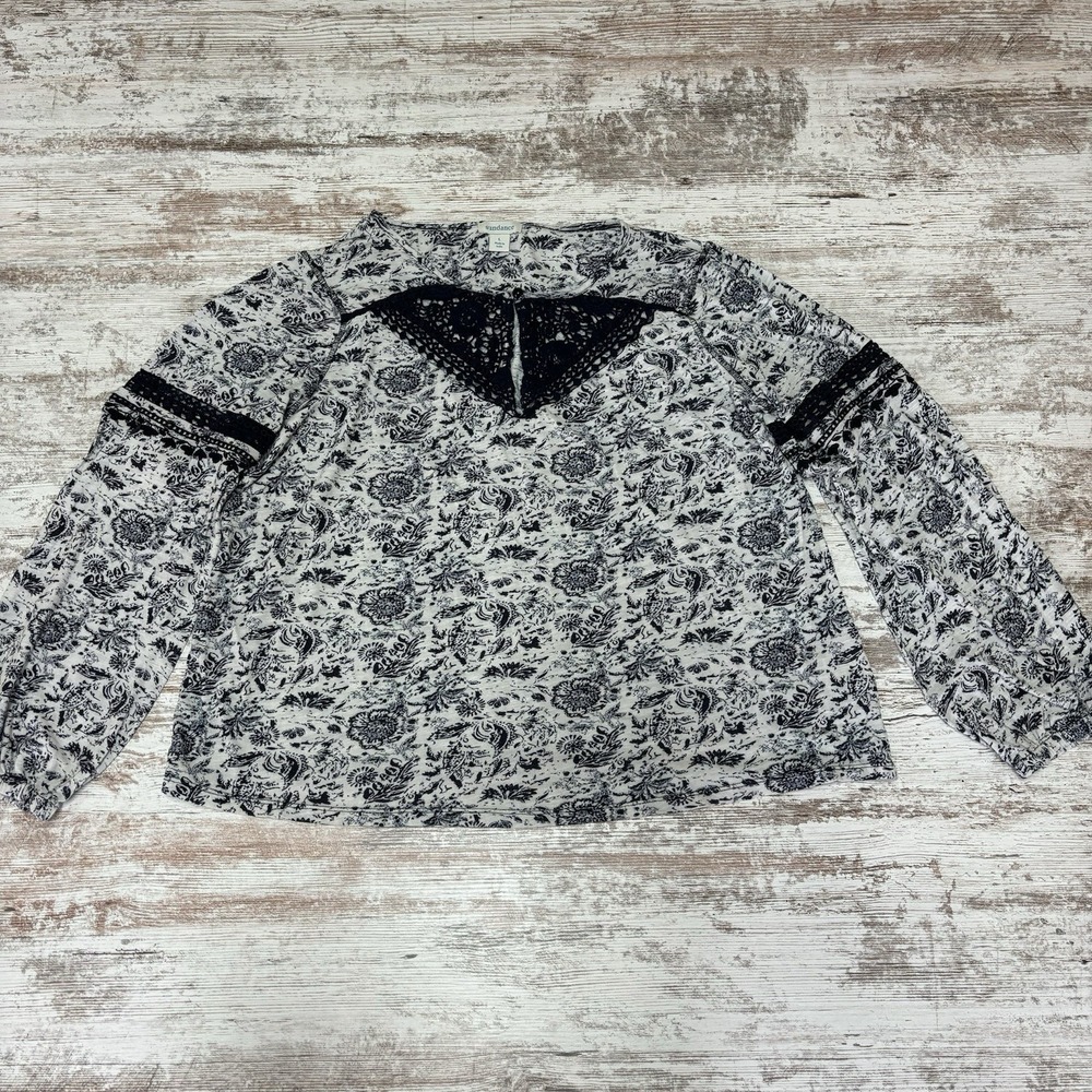 Sundance Womens Size L  Georgette Peasant Top Blue Cottagcore Crochet Boho‎